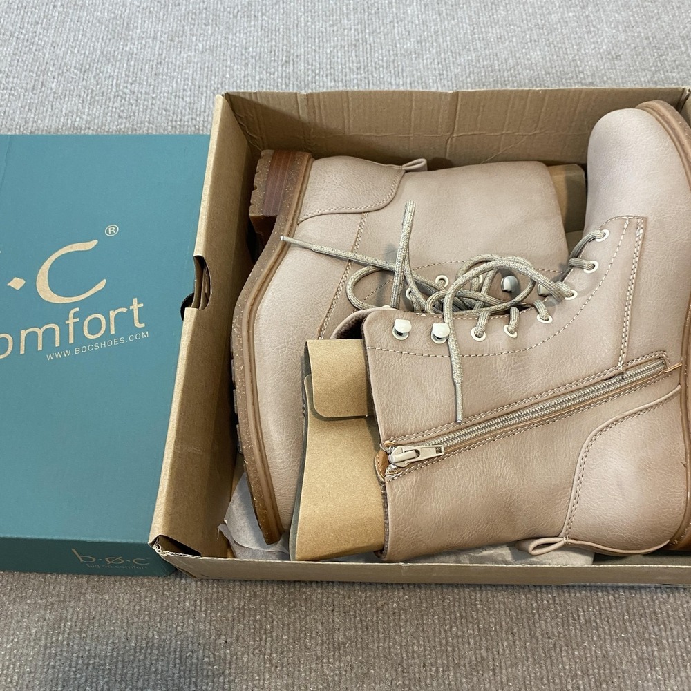 B.o.c Boots Womens Size 10 Beige Synthetic Ankle Combat Lace Up Zip Carter - Picture 11 of 12